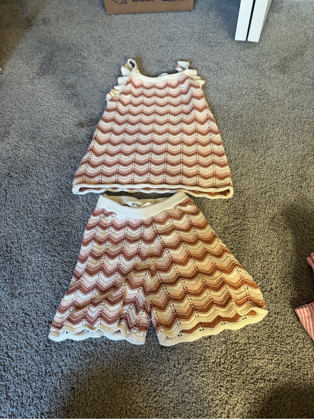 Kids Sleeveless Knit Tank & Shorts Set - Cream and Rust